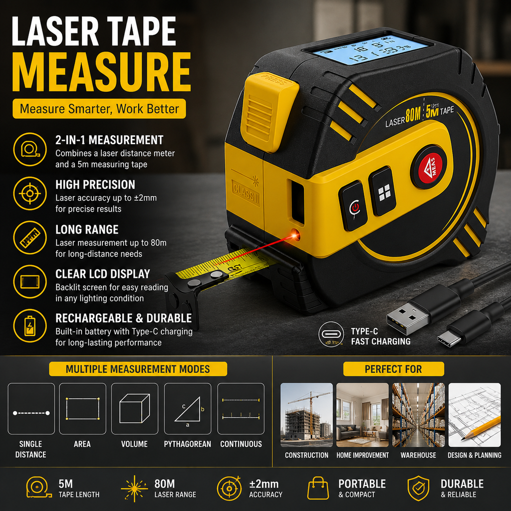 Nohawk Laser Afstandsmeter 40m, 2-in-1 Meetlint By Aliver