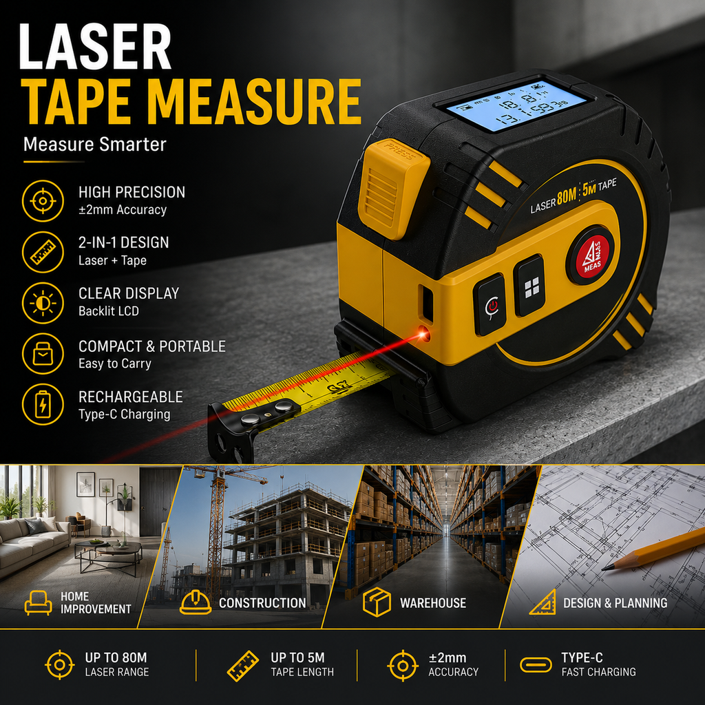 Nohawk Laser Afstandsmeter 40m, 2-in-1 Meetlint By Aliver